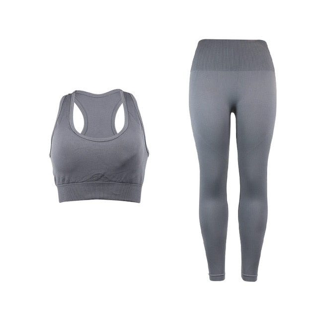 2 Piece High Waist Straps Seamless Yoga Set Women Fitness Clothing Gym Running Workout Sport Suit High Elasticity Bra Pants