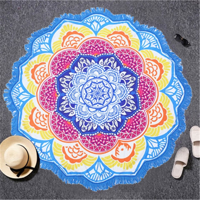 BeddingOutlet Chakra Beach Towel Tassel Toalla Mandala Tapestry Sunblock Round Cover-Up Bath Towel Lotus Bohemian Yoga Mat 150cm