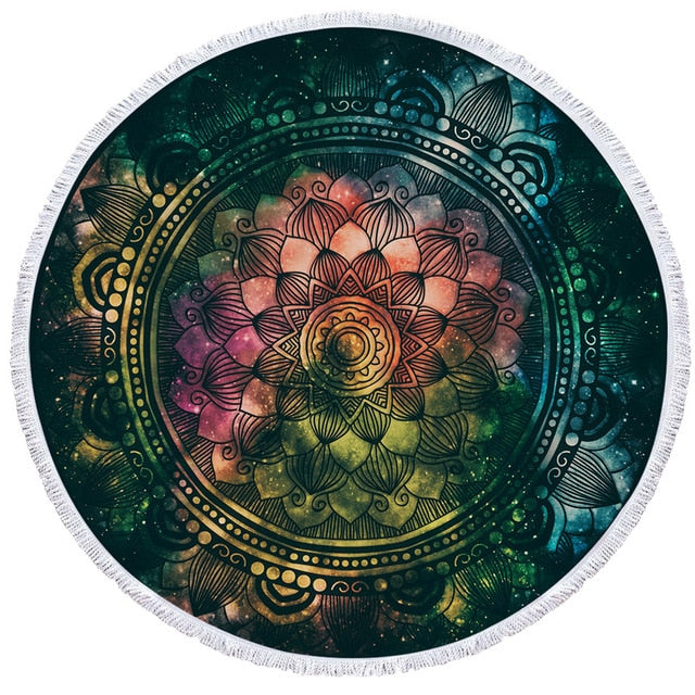 BeddingOutlet Chakra Beach Towel Tassel Toalla Mandala Tapestry Sunblock Round Cover-Up Bath Towel Lotus Bohemian Yoga Mat 150cm