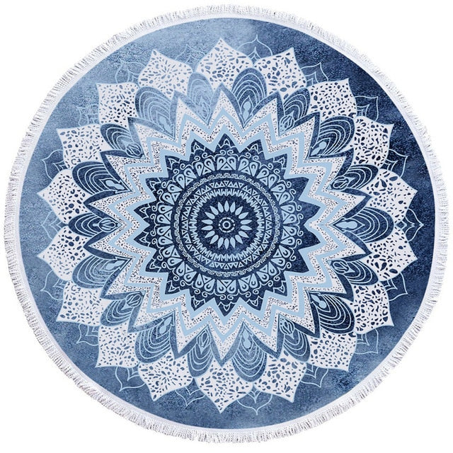 BeddingOutlet Chakra Beach Towel Tassel Toalla Mandala Tapestry Sunblock Round Cover-Up Bath Towel Lotus Bohemian Yoga Mat 150cm