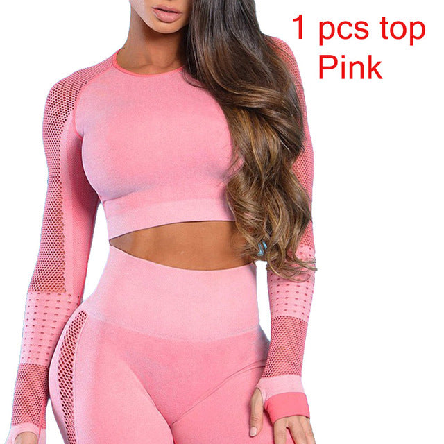 Women Yoga Crop Top Seamless Leggings Yoga Set Workout Yoga Pants Gym Set High Waist Legging Pants Sport Clothing Fitness Shirt