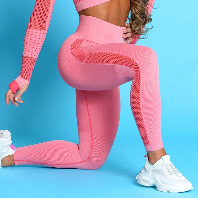Women Yoga Crop Top Seamless Leggings Yoga Set Workout Yoga Pants Gym Set High Waist Legging Pants Sport Clothing Fitness Shirt
