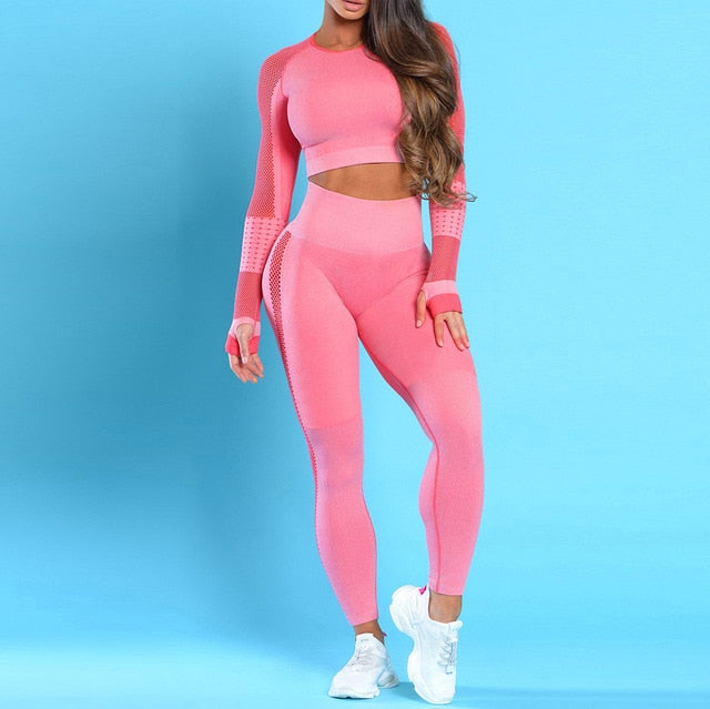 Women Yoga Crop Top Seamless Leggings Yoga Set Workout Yoga Pants Gym Set High Waist Legging Pants Sport Clothing Fitness Shirt