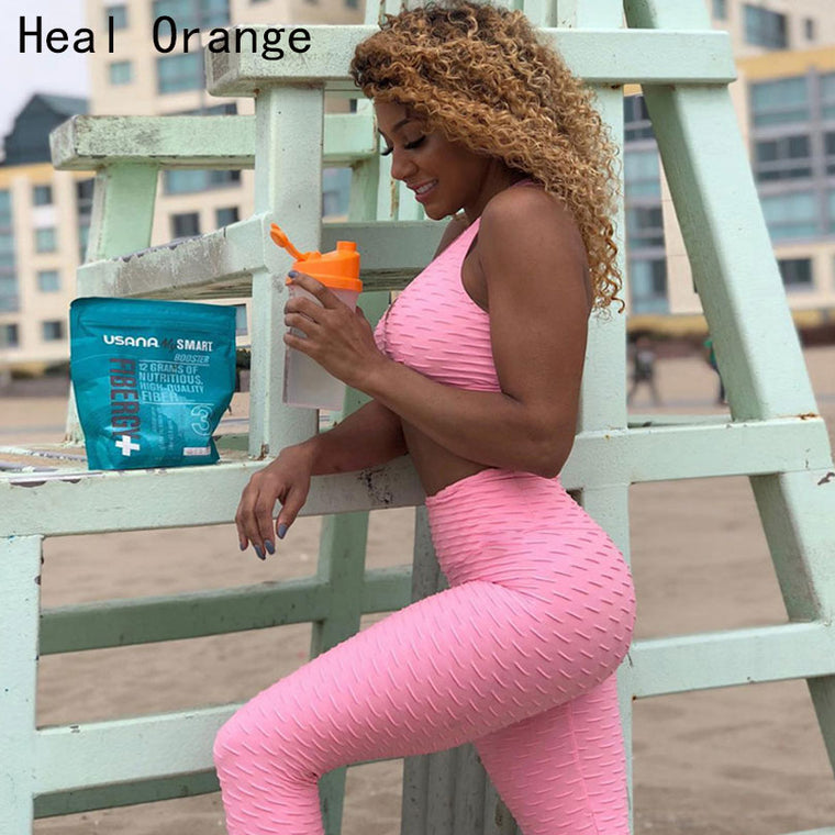 Heal Orange New Women Sports Suit Fitness Gym Clothing 2 Piece Set Tracksuit Sexy Running Set Bras Leggings Yoga Set
