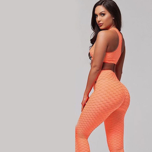 Heal Orange New Women Sports Suit Fitness Gym Clothing 2 Piece Set Tracksuit Sexy Running Set Bras Leggings Yoga Set