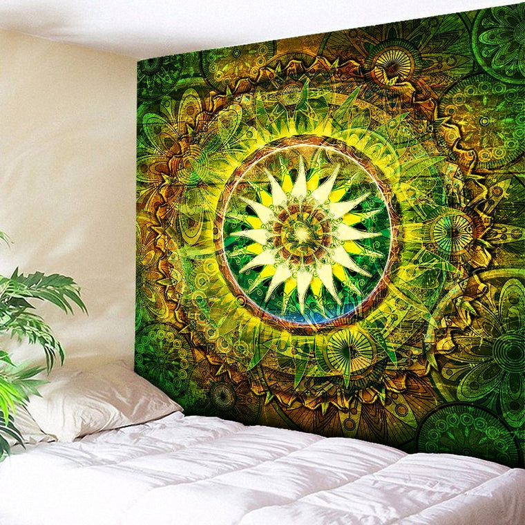 Large Size Wall Mandala Tapestry Bohemian Wall Hanging Art Carpet Blanket Yoga Mat Decorative Vintage Green Tapestry for Home