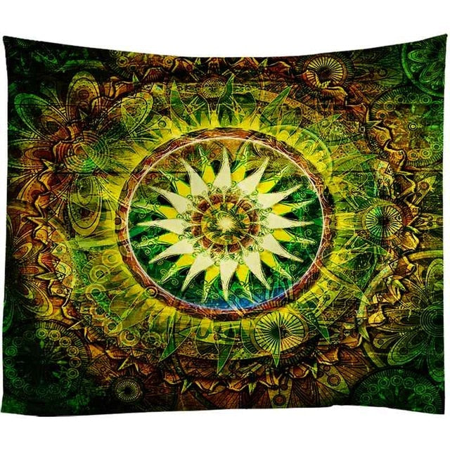 Large Size Wall Mandala Tapestry Bohemian Wall Hanging Art Carpet Blanket Yoga Mat Decorative Vintage Green Tapestry for Home