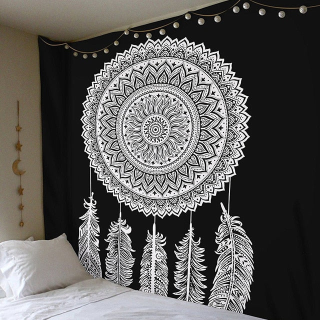 Large 200x150cm Mandala Indian Tapestry Wall Hanging Bohemian Beach Mat Polyester Blanket Yoga Mat Home Bedroom Art Carpet