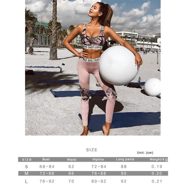 Camouflage Mesh Fitness Sport Suits Women's Yoga Clothing Set Sexy Workout Sportswear Female Tracksuits Athletic Running Clothes